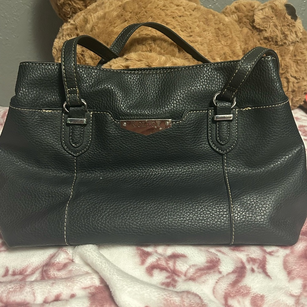 Koltov Black Pebbled Leather Tote Shoulder Bag